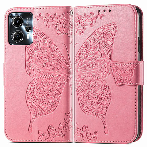 Custodia Portafoglio In Pelle Farfalla Cover con Supporto per Motorola Moto G23 Rosa Caldo