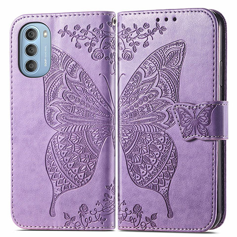 Custodia Portafoglio In Pelle Farfalla Cover con Supporto per Motorola Moto G51 5G Lavanda