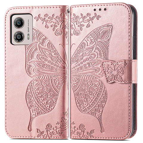 Custodia Portafoglio In Pelle Farfalla Cover con Supporto per Motorola Moto G53y 5G Oro Rosa