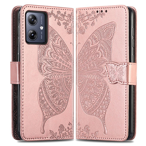 Custodia Portafoglio In Pelle Farfalla Cover con Supporto per Motorola Moto G54 5G Oro Rosa