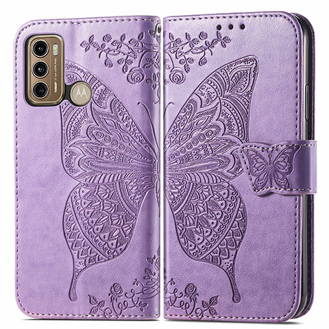 Custodia Portafoglio In Pelle Farfalla Cover con Supporto per Motorola Moto G60 Lavanda