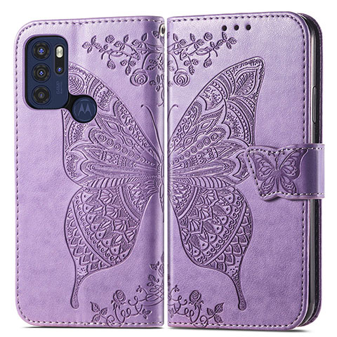 Custodia Portafoglio In Pelle Farfalla Cover con Supporto per Motorola Moto G60s Lavanda