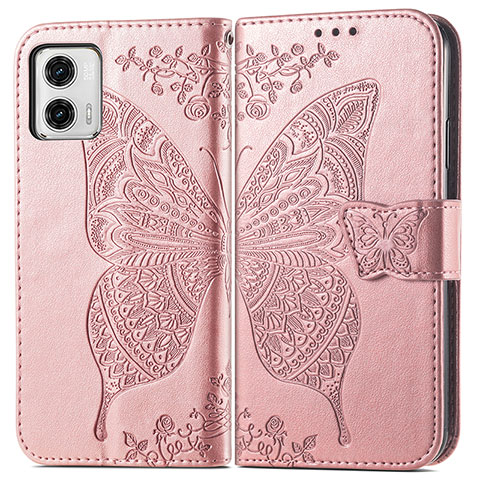 Custodia Portafoglio In Pelle Farfalla Cover con Supporto per Motorola Moto G73 5G Oro Rosa