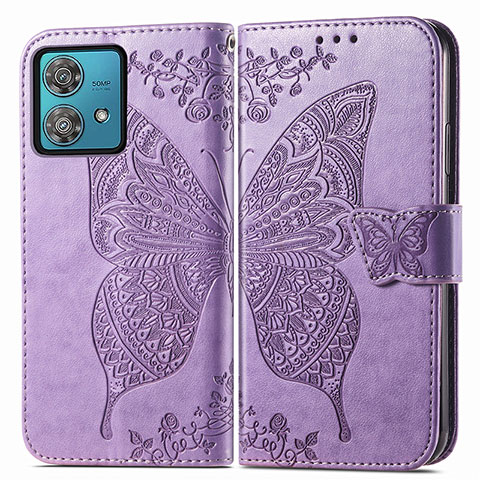 Custodia Portafoglio In Pelle Farfalla Cover con Supporto per Motorola Moto G84 5G Lavanda