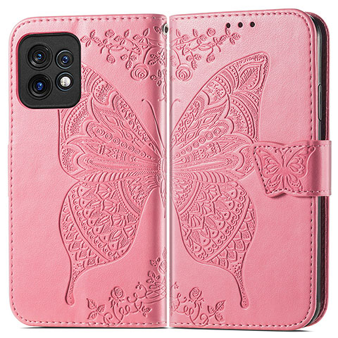 Custodia Portafoglio In Pelle Farfalla Cover con Supporto per Motorola Moto X40 5G Rosa Caldo