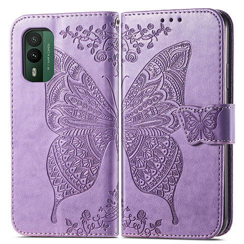 Custodia Portafoglio In Pelle Farfalla Cover con Supporto per Nokia XR21 Lavanda