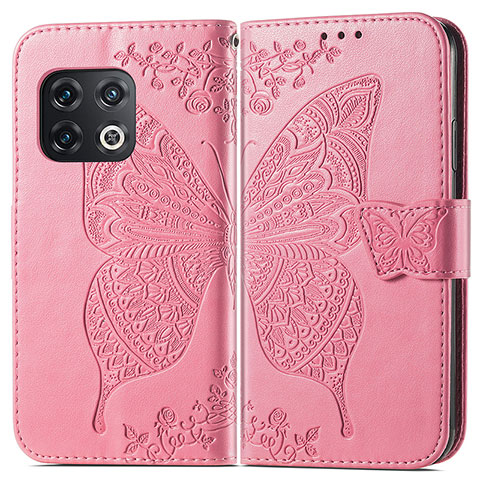 Custodia Portafoglio In Pelle Farfalla Cover con Supporto per OnePlus 10 Pro 5G Rosa Caldo