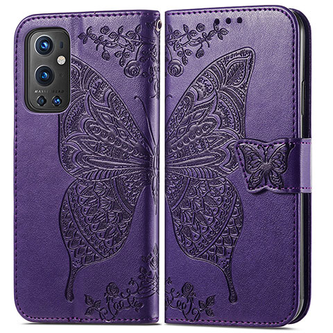 Custodia Portafoglio In Pelle Farfalla Cover con Supporto per OnePlus 9 Pro 5G Viola