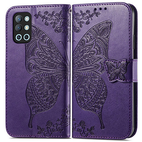 Custodia Portafoglio In Pelle Farfalla Cover con Supporto per OnePlus 9R 5G Viola