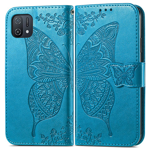 Custodia Portafoglio In Pelle Farfalla Cover con Supporto per Oppo A16e Blu