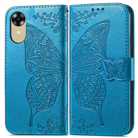 Custodia Portafoglio In Pelle Farfalla Cover con Supporto per Oppo A17K Blu