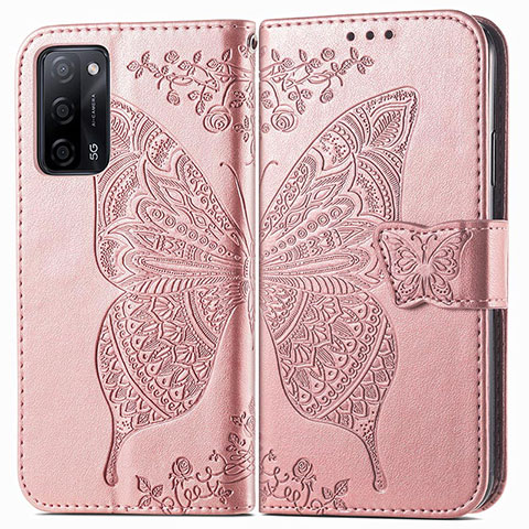 Custodia Portafoglio In Pelle Farfalla Cover con Supporto per Oppo A53s 5G Rosa