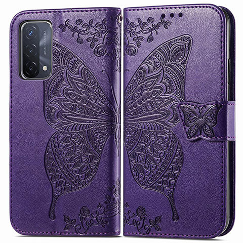 Custodia Portafoglio In Pelle Farfalla Cover con Supporto per Oppo A54 5G Viola