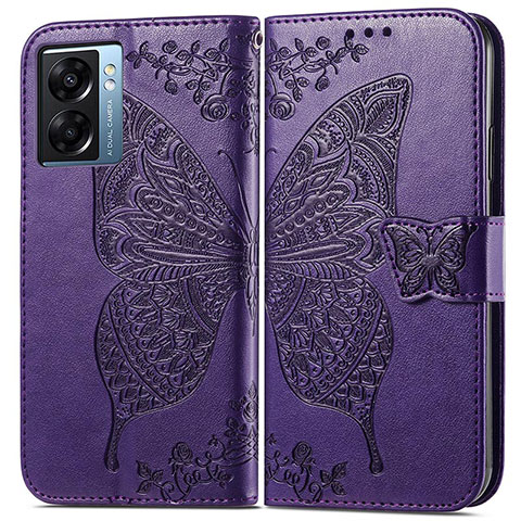 Custodia Portafoglio In Pelle Farfalla Cover con Supporto per Oppo A57 5G Viola