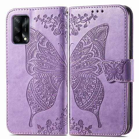 Custodia Portafoglio In Pelle Farfalla Cover con Supporto per Oppo A74 4G Lavanda