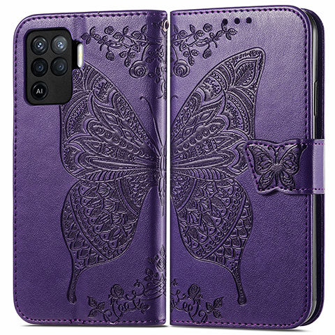 Custodia Portafoglio In Pelle Farfalla Cover con Supporto per Oppo A94 4G Viola