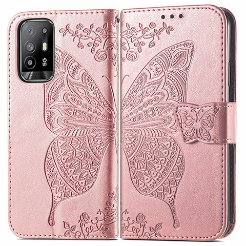 Custodia Portafoglio In Pelle Farfalla Cover con Supporto per Oppo A94 5G Rosa