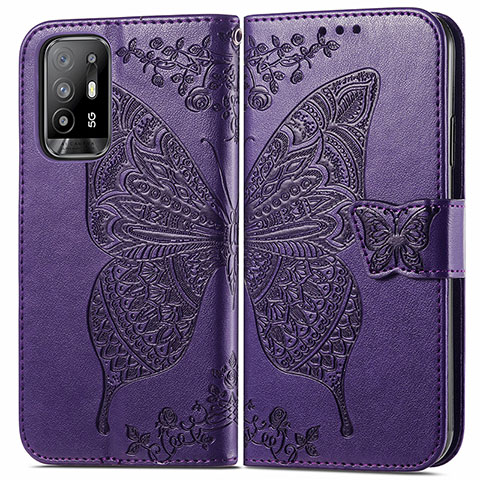 Custodia Portafoglio In Pelle Farfalla Cover con Supporto per Oppo A94 5G Viola