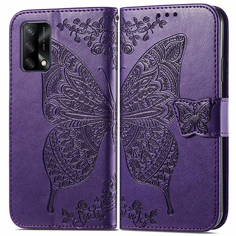 Custodia Portafoglio In Pelle Farfalla Cover con Supporto per Oppo A95 4G Viola