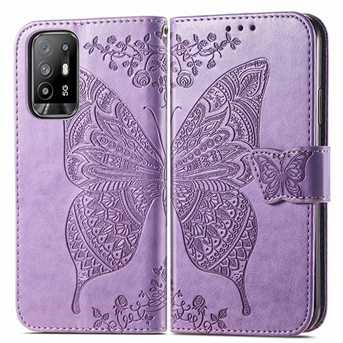 Custodia Portafoglio In Pelle Farfalla Cover con Supporto per Oppo F19 Pro+ Plus 5G Lavanda