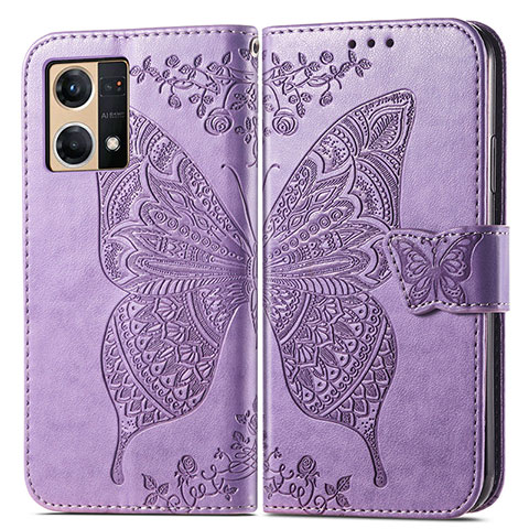 Custodia Portafoglio In Pelle Farfalla Cover con Supporto per Oppo F21 Pro 4G Lavanda