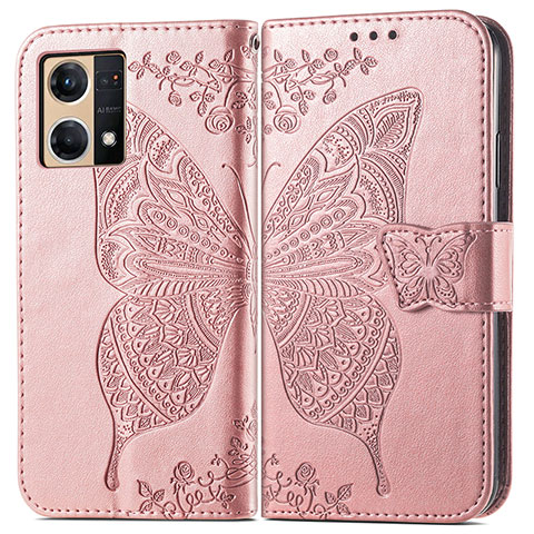 Custodia Portafoglio In Pelle Farfalla Cover con Supporto per Oppo F21 Pro 4G Rosa