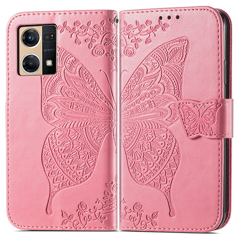 Custodia Portafoglio In Pelle Farfalla Cover con Supporto per Oppo F21 Pro 4G Rosa Caldo