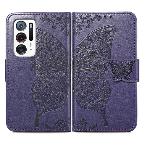 Custodia Portafoglio In Pelle Farfalla Cover con Supporto per Oppo Find N 5G Viola