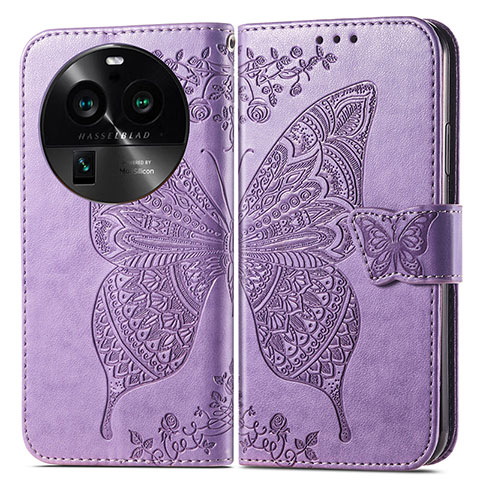 Custodia Portafoglio In Pelle Farfalla Cover con Supporto per Oppo Find X6 5G Lavanda