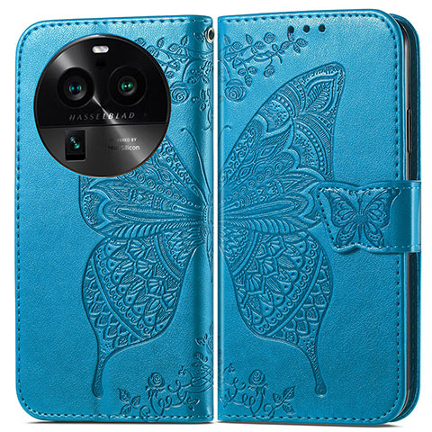 Custodia Portafoglio In Pelle Farfalla Cover con Supporto per Oppo Find X6 Pro 5G Blu