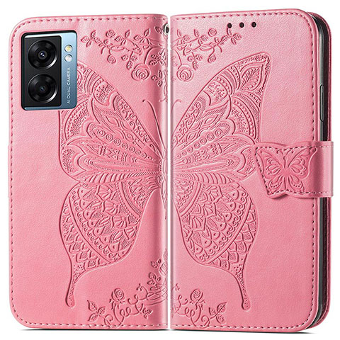 Custodia Portafoglio In Pelle Farfalla Cover con Supporto per Oppo K10 5G India Rosa Caldo