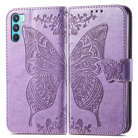 Custodia Portafoglio In Pelle Farfalla Cover con Supporto per Oppo K9 Pro 5G Lavanda