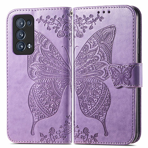 Custodia Portafoglio In Pelle Farfalla Cover con Supporto per Oppo Reno6 Pro 5G Lavanda