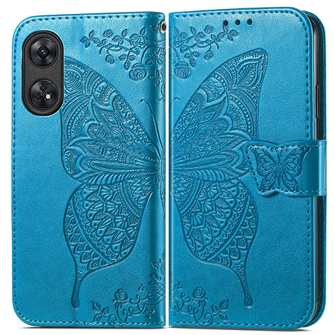 Custodia Portafoglio In Pelle Farfalla Cover con Supporto per Oppo Reno8 T 4G Blu