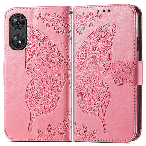 Custodia Portafoglio In Pelle Farfalla Cover con Supporto per Oppo Reno8 T 4G Rosa Caldo