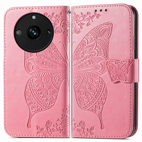 Custodia Portafoglio In Pelle Farfalla Cover con Supporto per Realme 11 Pro 5G Rosa Caldo