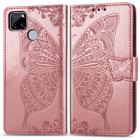 Custodia Portafoglio In Pelle Farfalla Cover con Supporto per Realme 7i RMX2193 Oro Rosa