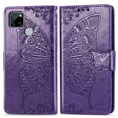 Custodia Portafoglio In Pelle Farfalla Cover con Supporto per Realme 7i RMX2193 Viola