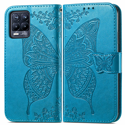 Custodia Portafoglio In Pelle Farfalla Cover con Supporto per Realme 8 4G Blu