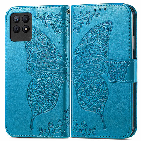 Custodia Portafoglio In Pelle Farfalla Cover con Supporto per Realme 8i Blu