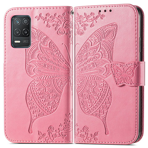 Custodia Portafoglio In Pelle Farfalla Cover con Supporto per Realme 8s 5G Rosa Caldo