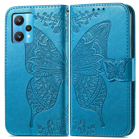 Custodia Portafoglio In Pelle Farfalla Cover con Supporto per Realme 9 Pro 5G Blu