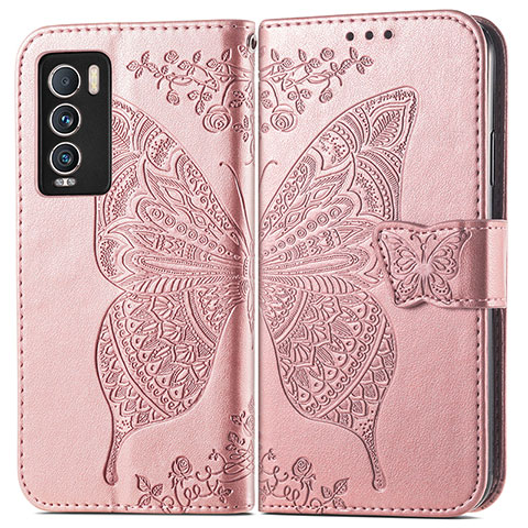 Custodia Portafoglio In Pelle Farfalla Cover con Supporto per Realme GT Master Explorer 5G Oro Rosa