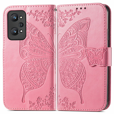 Custodia Portafoglio In Pelle Farfalla Cover con Supporto per Realme GT Neo 3T 5G Rosa Caldo