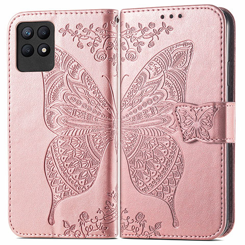 Custodia Portafoglio In Pelle Farfalla Cover con Supporto per Realme Narzo 50 4G Oro Rosa