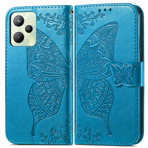 Custodia Portafoglio In Pelle Farfalla Cover con Supporto per Realme Narzo 50A Prime Blu