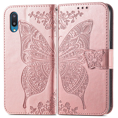 Custodia Portafoglio In Pelle Farfalla Cover con Supporto per Samsung Galaxy A02 Rosa