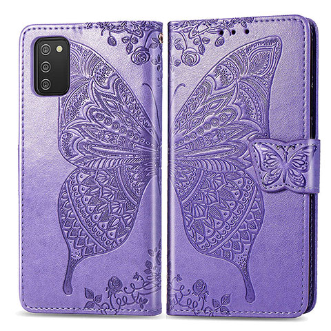 Custodia Portafoglio In Pelle Farfalla Cover con Supporto per Samsung Galaxy A02s Lavanda