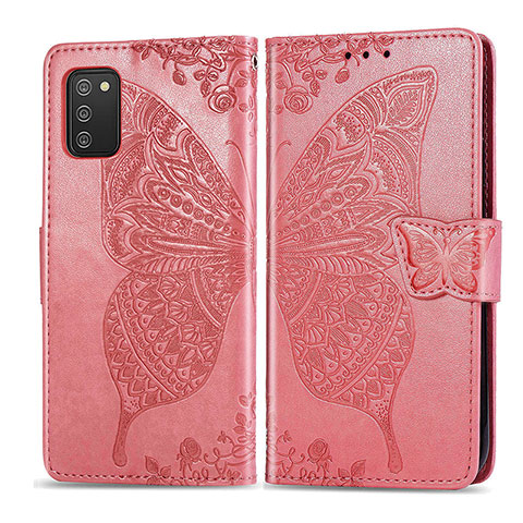 Custodia Portafoglio In Pelle Farfalla Cover con Supporto per Samsung Galaxy A02s Rosa Caldo