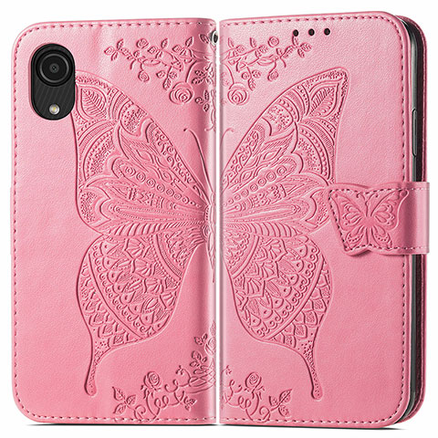 Custodia Portafoglio In Pelle Farfalla Cover con Supporto per Samsung Galaxy A03 Core Rosa Caldo